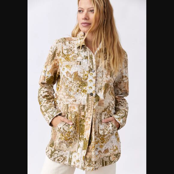 Anthropologie Denim Shirt Designer Print Jacket - New - Large - Picture 4 of 8